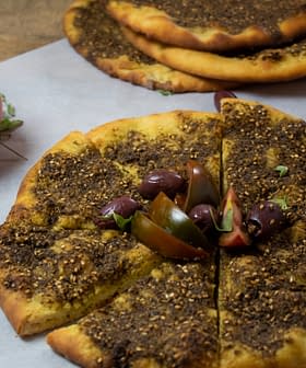 Za'atar and Olive Oil Flatbread with Tomatoes and Olives