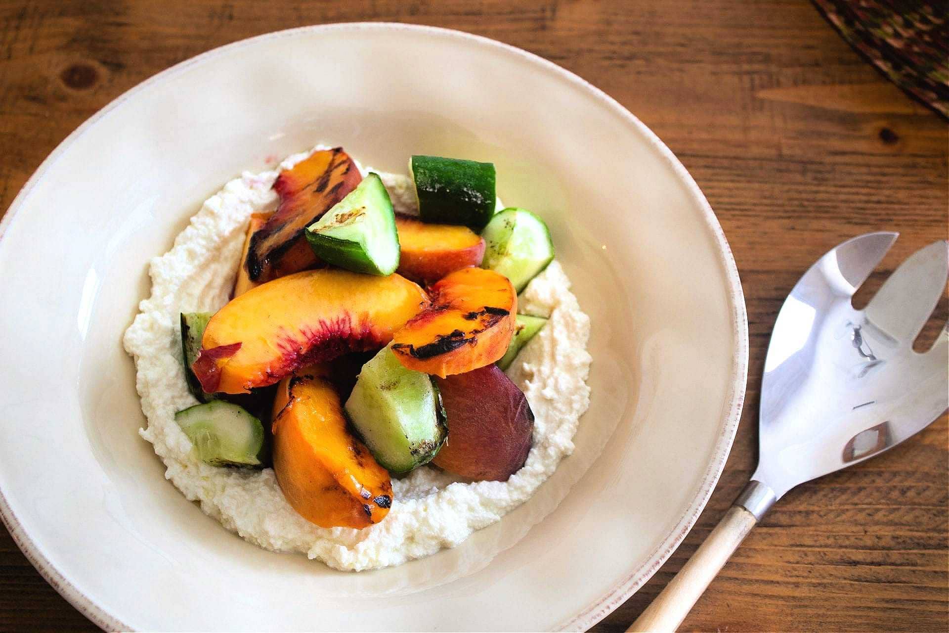 Grilled Peaches and Cucumbers with Ricotta