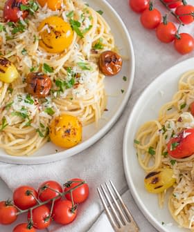 Pasta Aglio e Olio with Grilled Tomatoes