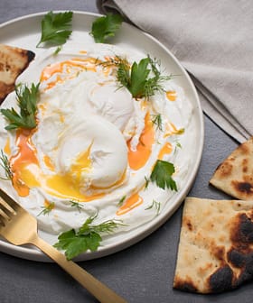 Poached Eggs and Yogurt with Smoky Pepper Infused Olive Oil