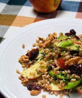 Fall Farro Tabbouleh with Spiced Cranberries and Honey Crisp Apples