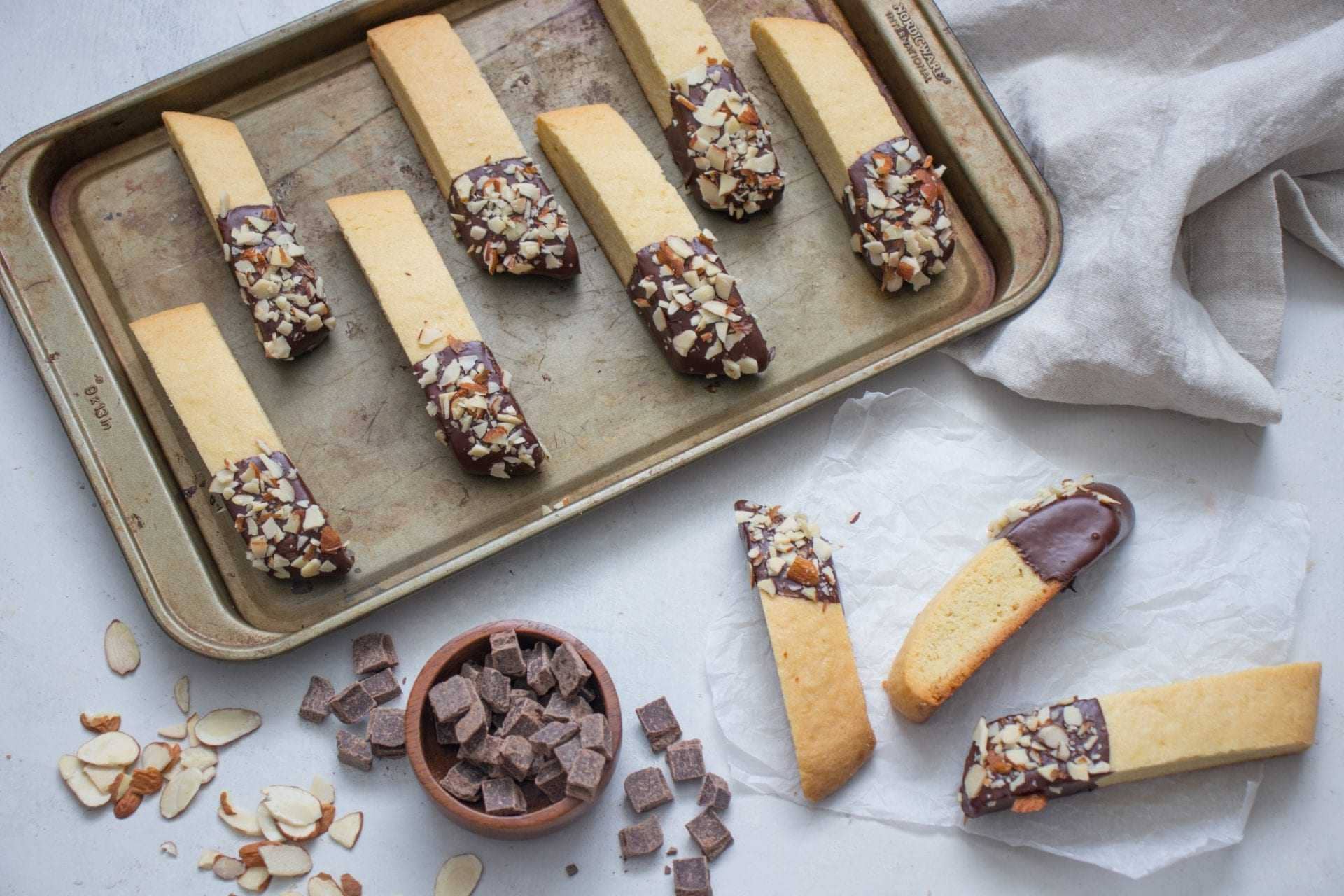 Chocolate Dipped Olive Oil Biscotti with Almonds