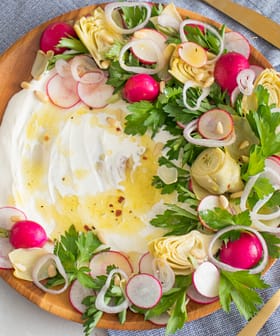 Artichoke & Radish Salad with Savory Olive Oil Mascarpone Cheese