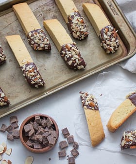 Chocolate Dipped Olive Oil Biscotti with Almonds