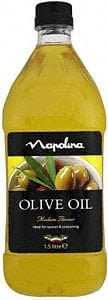 Bottle of Napolina olive oil with a black label and yellow liquid inside. - Olive Oil Times