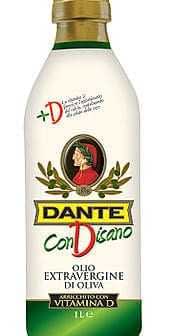 Bottle of Dante Condisano extra virgin olive oil with a green and white label featuring a portrait. - Olive Oil Times