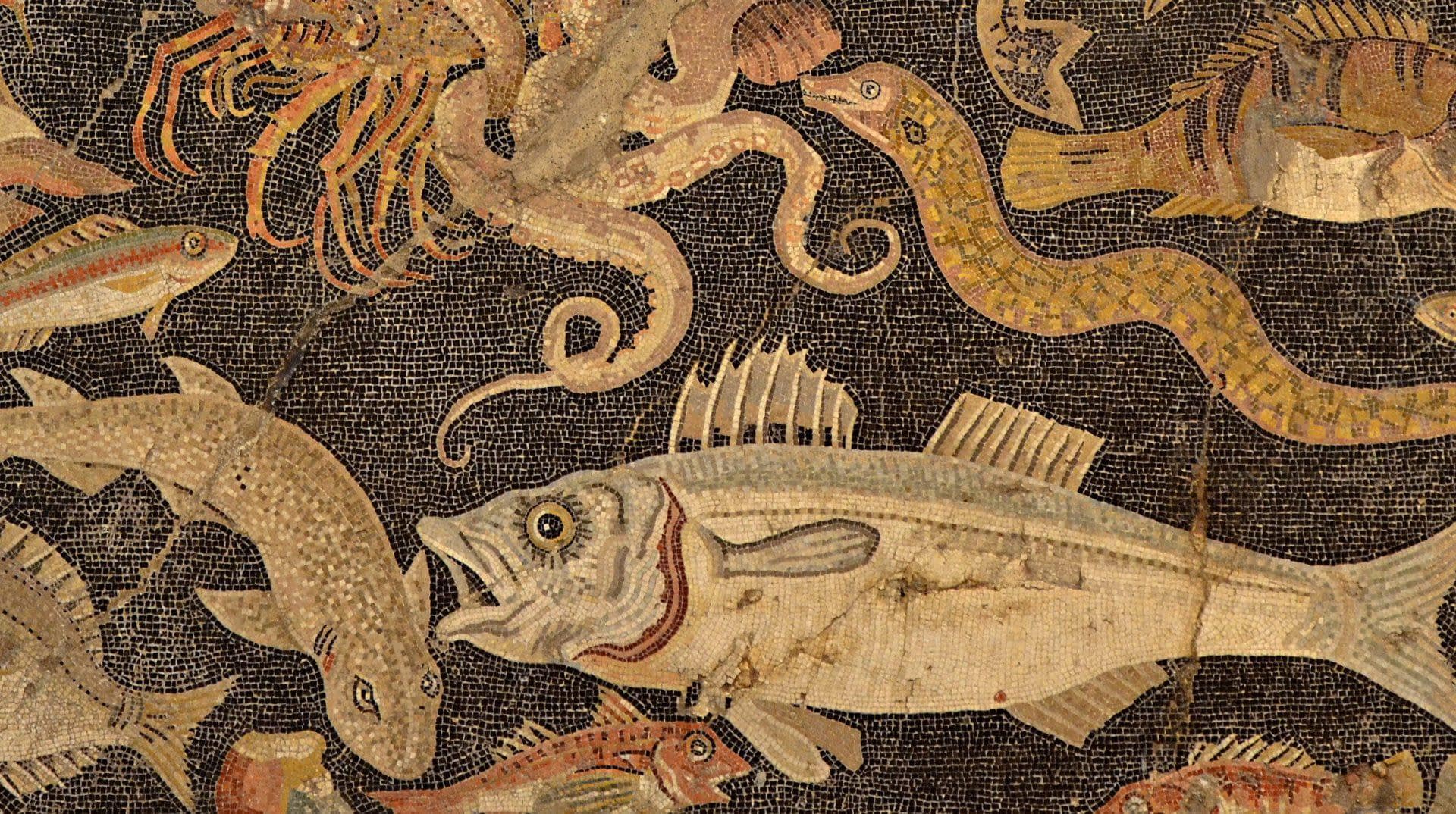 Mosaic artwork depicting various fish and sea creatures in intricate detail. - Olive Oil Times