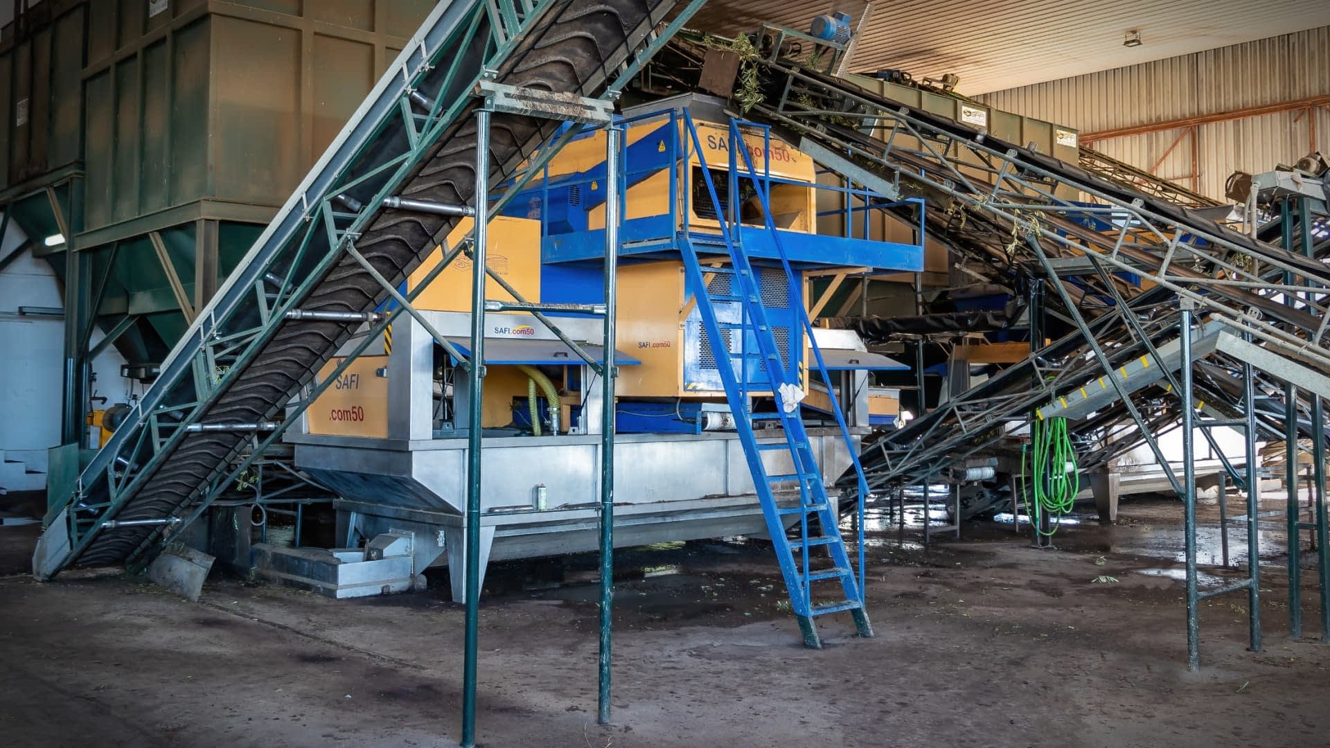 Industrial machinery used for processing olives in an olive oil production facility. - Olive Oil Times
