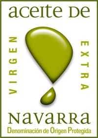 Label for Navarra extra virgin olive oil featuring a green droplet and text. - Olive Oil Times