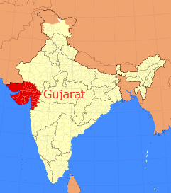 Map of India highlighting the state of Gujarat in red with surrounding regions in light color. - Olive Oil Times
