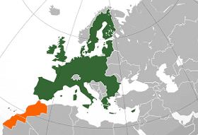 Zemljevid Evrope z oranžnim Marokom in zeleno z ostalo Evropo. - Olive Oil Times