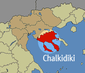 Map highlighting the Chalkidiki region in northern Greece with surrounding areas in neutral colors. - Olive Oil Times