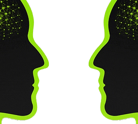 Two silhouetted faces in profile with abstract network patterns in the brain area. - Olive Oil Times