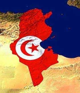 Map of Tunisia with the national flag featuring a red background and a white circle containing a red crescent and star. - Olive Oil Times