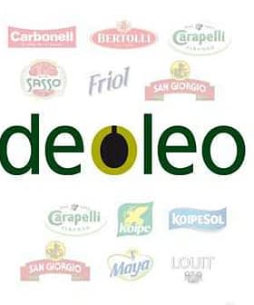Deoleo logo featuring a green and black design with various brand labels in the background. - Olive Oil Times