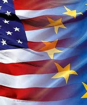 The flags of the United States and the European Union displayed together, with stars and stripes visible. - Olive Oil Times