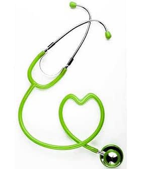 Green stethoscope with a heart-shaped tube and metal chest piece. - Olive Oil Times