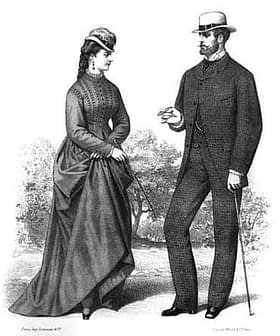 Illustration of a Victorian couple, a woman in a long dress and a man in a suit with a cane. - Olive Oil Times