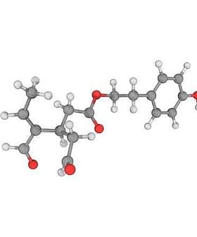 3D molecular structure of oleocanthal with atoms represented in different colors. - Olive Oil Times