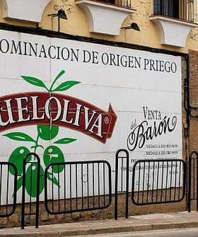 Three large oil storage tanks with branding and text in Spanish on a building exterior. - Olive Oil Times