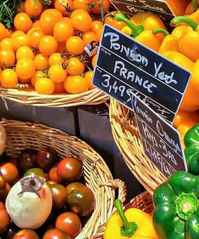 Variety of fresh vegetables including bell peppers, tomatoes, and eggplants arranged in baskets. - Olive Oil Times