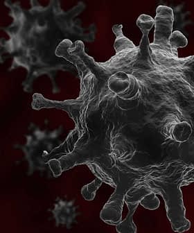 Microscopic view of a virus with spiky surface structures against a dark background. - Olive Oil Times