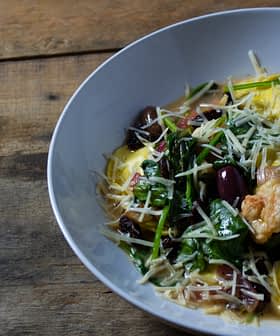 Ravioli with Gulf Shrimp, Spinach, Olives and Raisins
