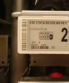 Price tag for 1.5L Coca-Cola in a plastic bottle displaying the price of 2 euros. - Olive Oil Times