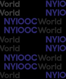 Pattern featuring the NYIOOC World logo in blue and black colors on a dark background. - Olive Oil Times