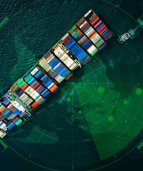 Aerial view of a cargo ship loaded with colorful containers on a radar screen. - Olive Oil Times