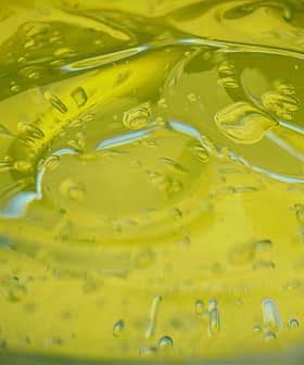 Close-up view of olive oil with bubbles in a glass container. - Olive Oil Times