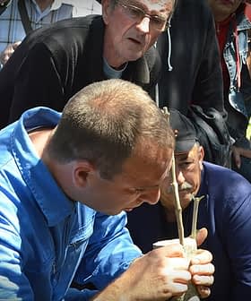 Agricultural expert demonstrating grafting techniques to an audience in a field setting. - Olive Oil Times