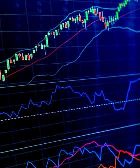 Stock market chart displaying candlestick patterns and various indicators in blue and colorful lines. - Olive Oil Times