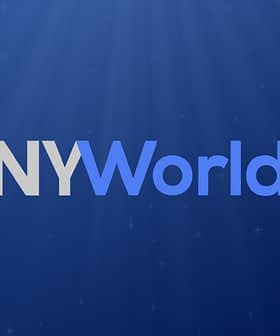 Logo design featuring the text 'NYWorld' in stylized typography against a blue background. - Olive Oil Times