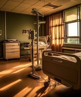 A hospital patient room featuring a bed, medical equipment, and natural light streaming through the windows. - Olive Oil Times