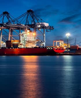 Large container ship docked at a port with cranes and cargo containers under a night sky. - Olive Oil Times