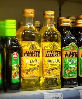 Filippo Berio olive oils on a supermarket shelf