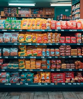 Una corsia di un supermercato che espone sugli scaffali vari prodotti alimentari confezionati. Olive Oil Times