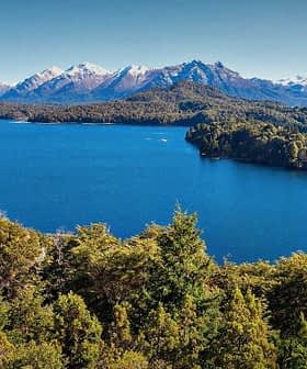 Panoramski pogled na jezero, obdano z gorami in gozdovi pod jasnim modrim nebom. - Olive Oil Times