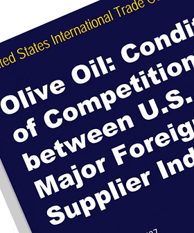 Couverture d'un rapport intitulé « Huile d'olive : conditions de concurrence entre les industries fournisseurs américaines et les principaux fournisseurs étrangers ». - Olive Oil Times
