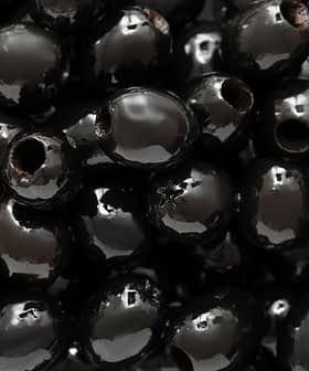 Image en gros plan d'olives noires brillantes avec des trous visibles. - Olive Oil Times