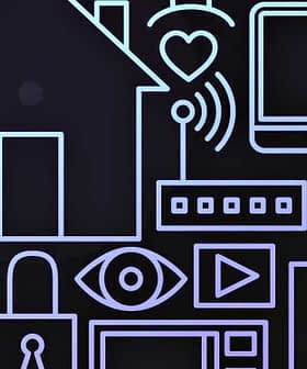 暗い背景にさまざまなスマートホーム テクノロジーの要素を描いた線画アイコンのコレクションです。 - Olive Oil Times