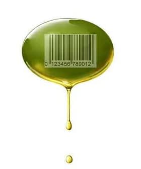 Una ilustración de una gota de aceite de oliva que presenta un código de barras en su superficie. Olive Oil Times