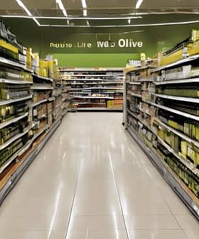 Ένας διάδρομος σούπερ μάρκετ με επένδυση από ράφια από μπουκάλια ελαιόλαδου σε διάφορα μεγέθη και συσκευασίες. - Olive Oil Times