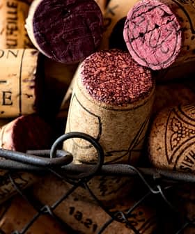 Varios corchos de vino con diferentes colores y marcas colocados en una canasta de alambre. - Olive Oil Times