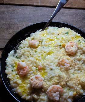 Parmesan and Lemon Risotto with Wine Poached Shrimp
