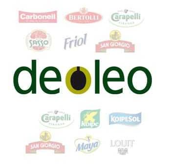 Deoleo logo featuring a green and black design with various brand labels in the background. - Olive Oil Times