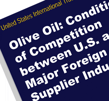 Cover of a report titled 'Olive Oil: Conditions of Competition between U.S. and Major Foreign Supplier Industries'. - Olive Oil Times