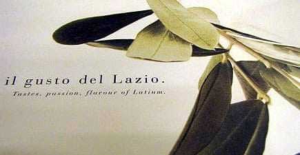 An olive branch with the text 'il gusto del Lazio' and a description of flavors and passion. - Olive Oil Times