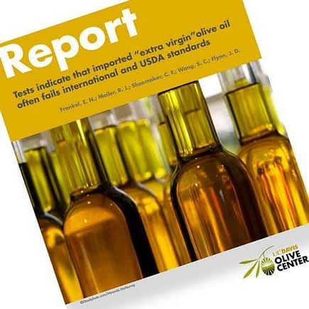 Cover of a report titled 'Report' with images of olive oil bottles and text about olive oil standards. - Olive Oil Times